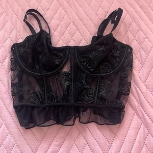 Black cropped mesh corset top